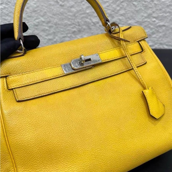 Hermes Handbags - Hermes K28 Yellow with Silver Hardware
